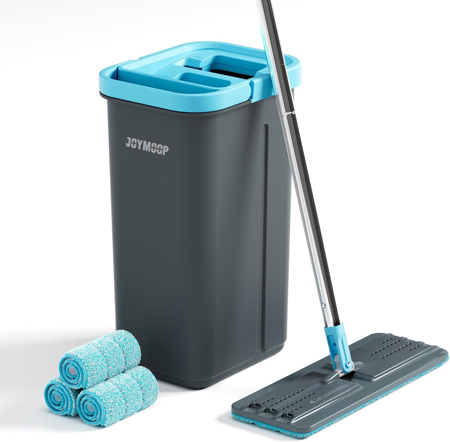 JOYMOOP Mop and Bucket Set with Wringer, with 3 Reusable Microfiber Mop Pads, Mops for Floor