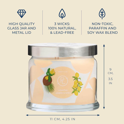 PartyLite Coastal Amber & Shea Scented, Notes of Ylang Flower, Citron, Sweet Coconut & Amber Creme