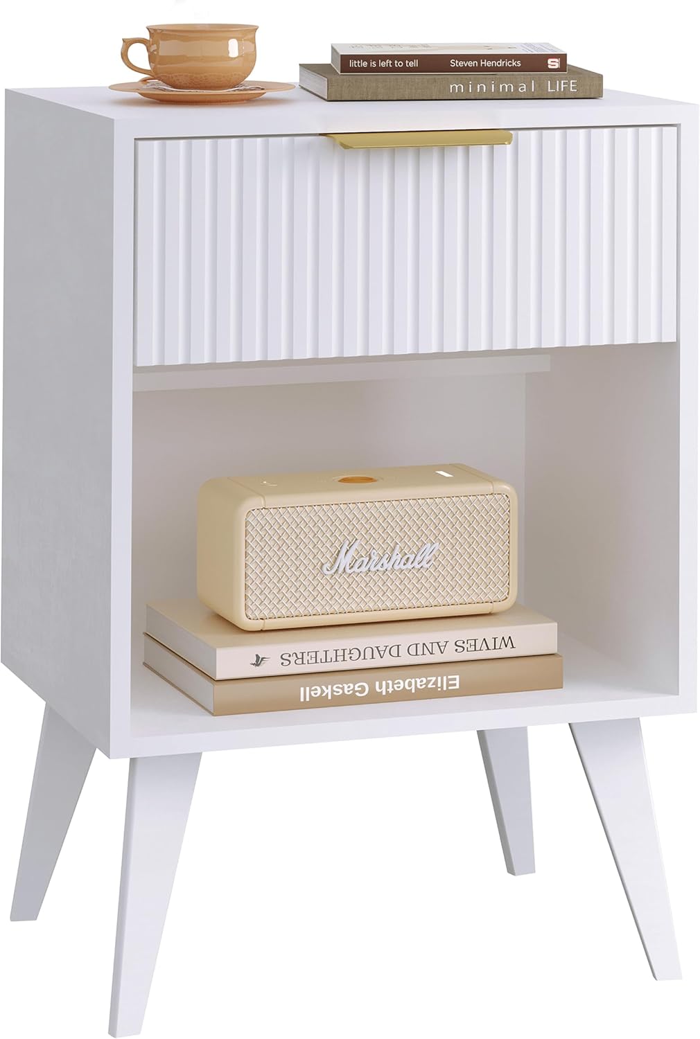 Fluted Night Stand with Opening Storage,Mid Century Bedside Table with Drawer,Modern Nightstand