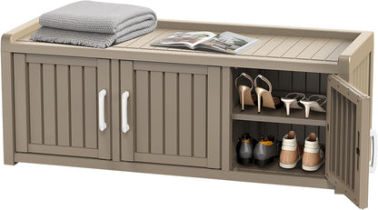 ROJIK Shoe Cabinet Waterproof UV-Resistant,Storage Bench Indoor Outdoor with Adjustable Shelves,for