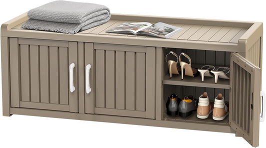 ROJIK Shoe Cabinet Waterproof UV-Resistant,Storage Bench Indoor Outdoor with Adjustable Shelves,for