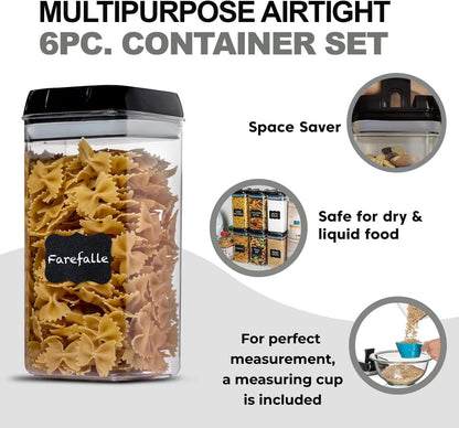 Shazo Airtight Food Storage Containers with Lids - 6 PC BPA Free Clear Plastic Cereal Containers