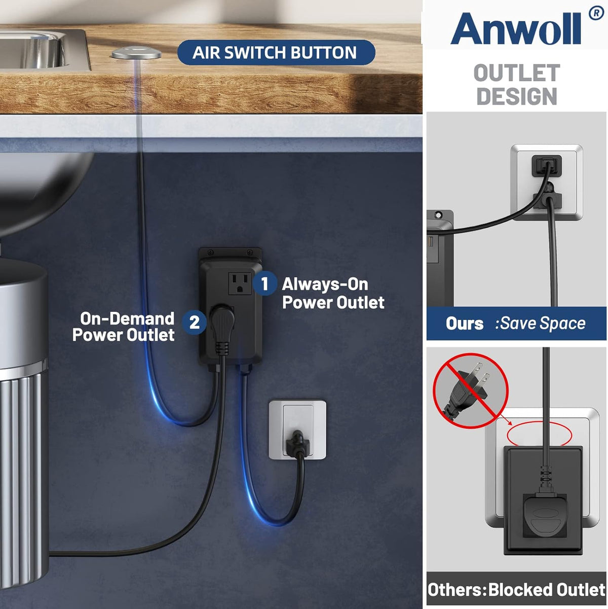 Garbage Disposal Air Switch Kit -Professional- Dual Outlet, Sink Top Waste Disposer On/Off, Garbage