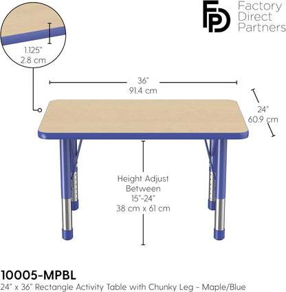 FDP Rectangle Activity School and Classroom Kids Table (24 x 36 inch), Chunky Toddler Leg