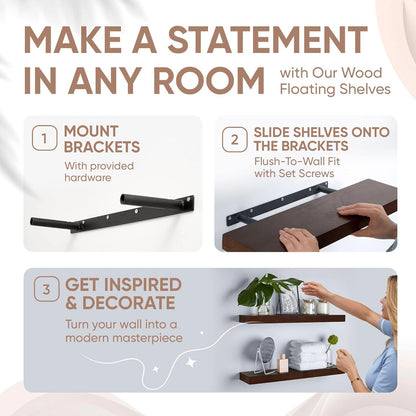 Homeforia 24inch Walnut Floating Shelves for Wall, High End Solid Real Wood 24in Floating Shelf for