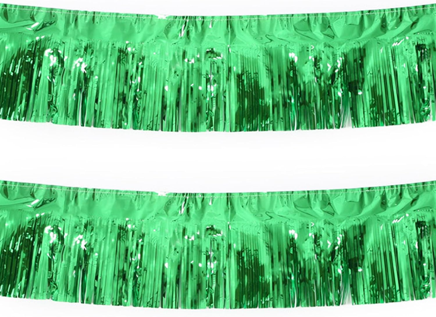 Green Foil Fringe Garland 10FT 2packs, Metallic Foil Tinsel Fringe Banners for Parade Float