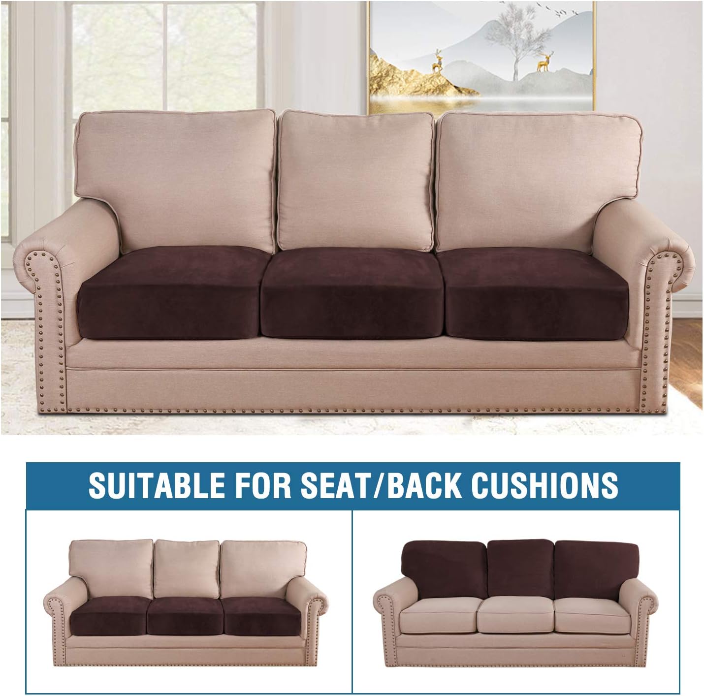 H.VERSAILTEX Velvet Stretch Couch Cushion Cover Plush Cushion Slipcover for Chair Loveseat Sofa