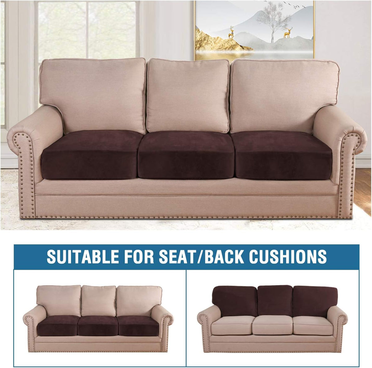 H.VERSAILTEX Velvet Stretch Couch Cushion Cover Plush Cushion Slipcover for Chair Loveseat Sofa