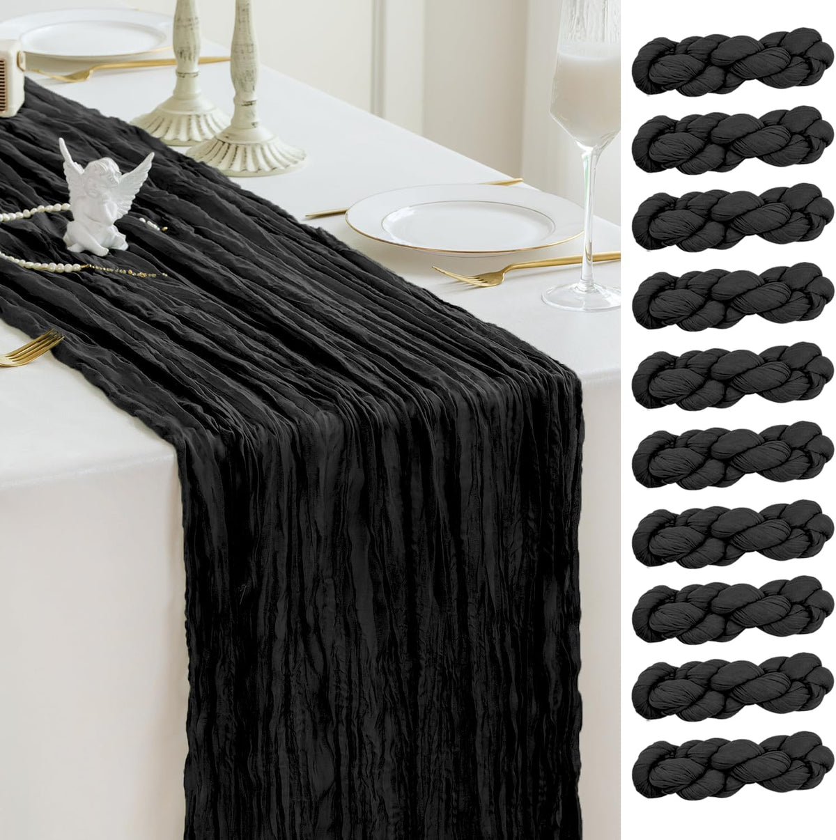 Sioloc Black Cheesecloth Table Runner Fall Autumn Decor for Home 10ft Table Cloth for Wedding