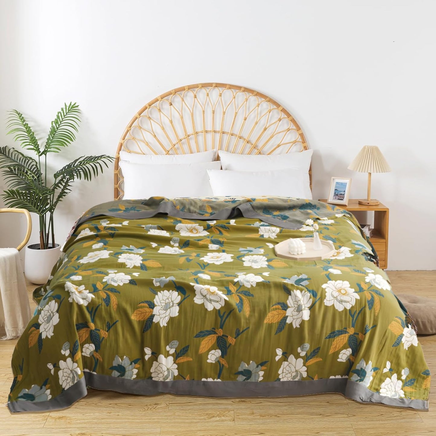 Boho Throw Blanket for Bed - 100% Pure Cotton Ultra Soft Rustic Quilt - Farmhouse Decor Bed