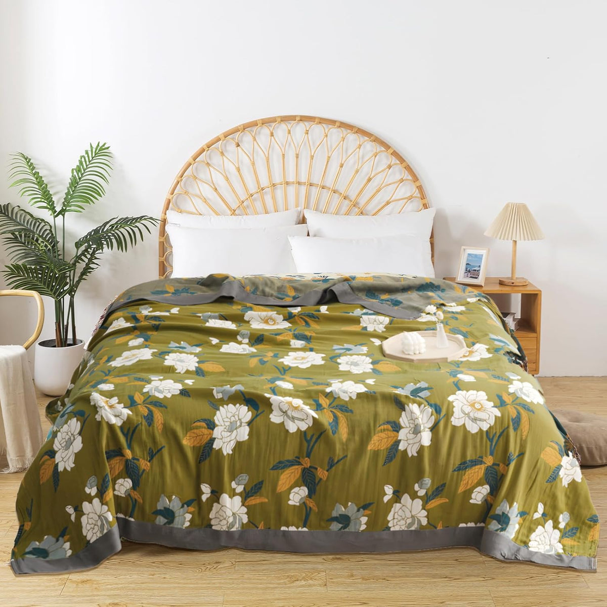 Boho Throw Blanket for Bed - 100% Pure Cotton Ultra Soft Rustic Quilt - Farmhouse Decor Bed