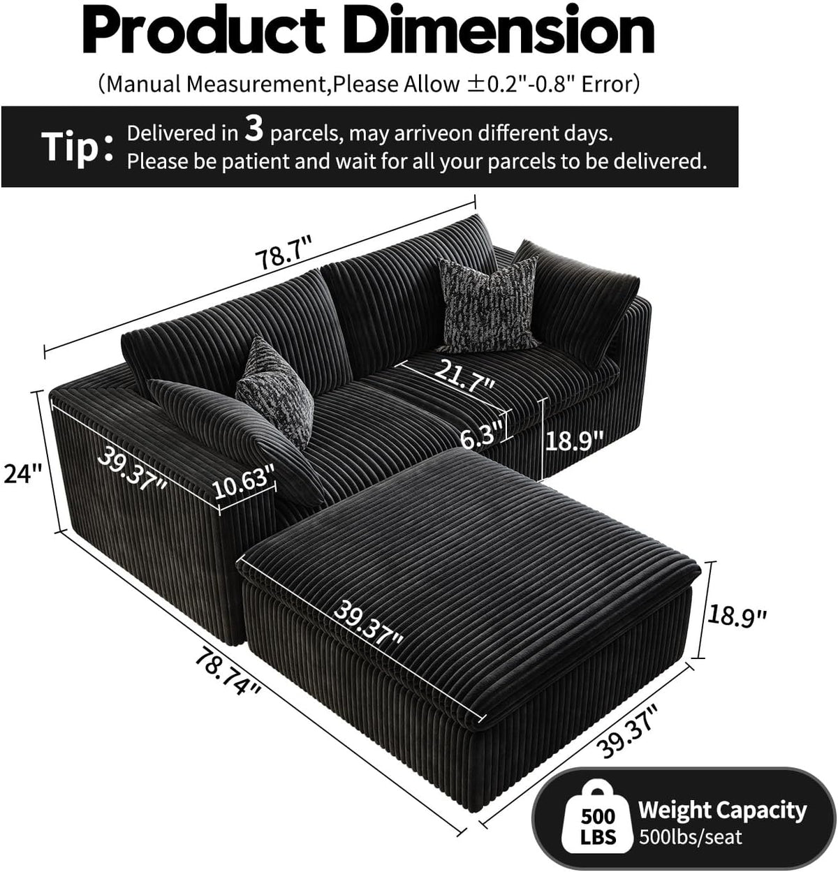 LoveSeat Cloud Couch Modular Sectional Sofa for Living Room,Modern Sofa with Deep Seat，2 Seater