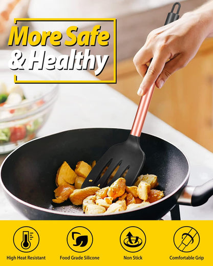 Pack of 2 Silicone Solid Turner, Non Stick Slotted Kitchen Spatulas, High Heat Resistant BPA Free