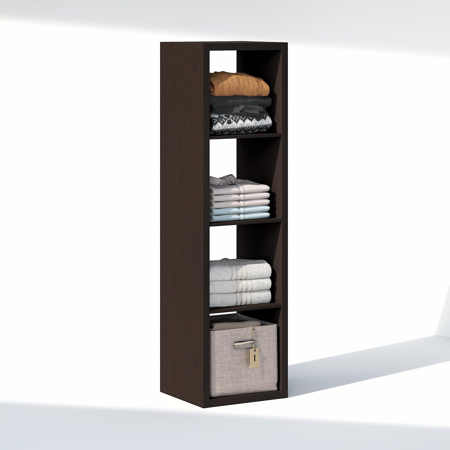 Furinno Cubic Extra Thick 4-Cube Closet Organizers and Storage, Dark Oak