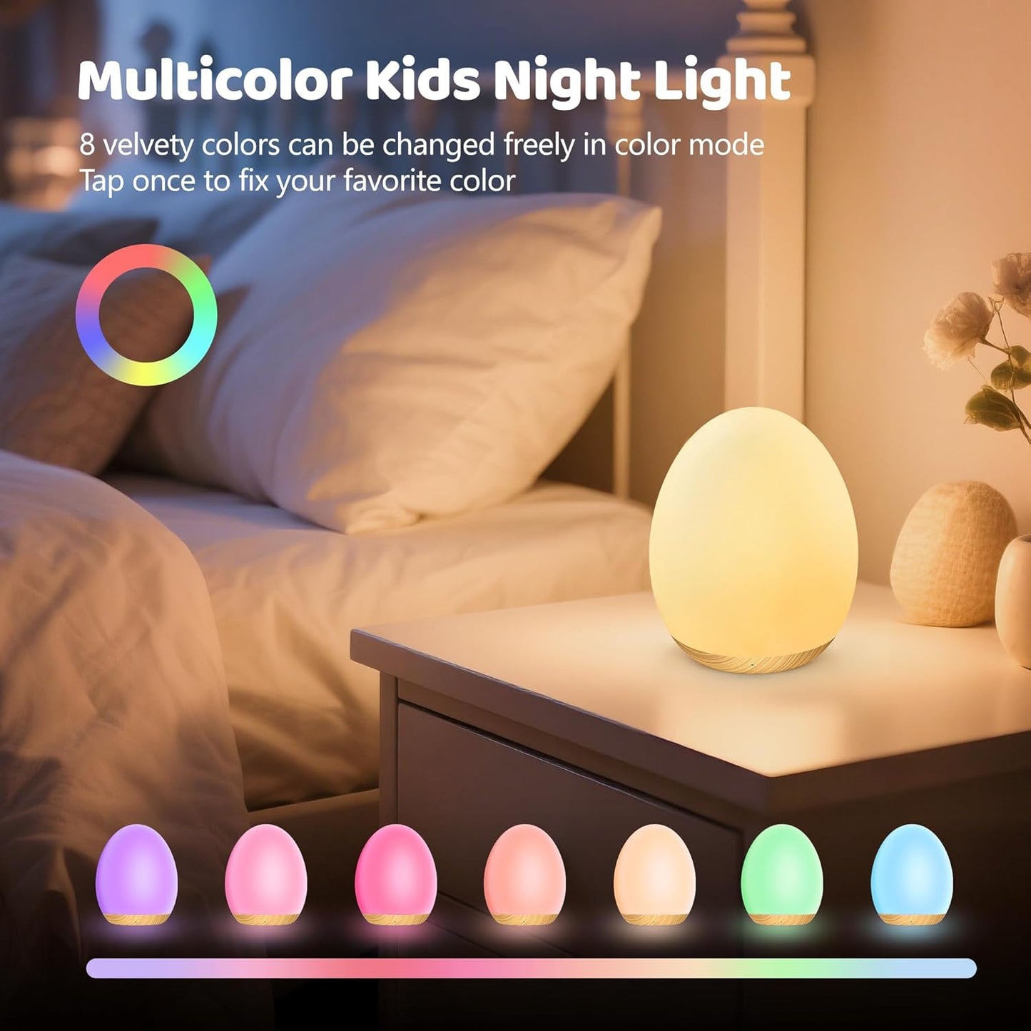 MediAcous Night Lights for Kids Room, Baby Night Light with 7 Colors Changing & Dimming Function