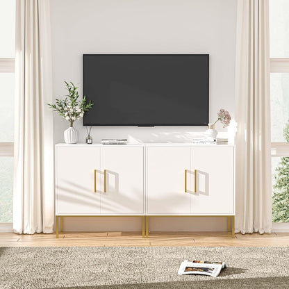 LYNSOM TV Stand for 55 Inch TV, Wood Entertainment Center with Storage Cabinet, TV Cabinet Black