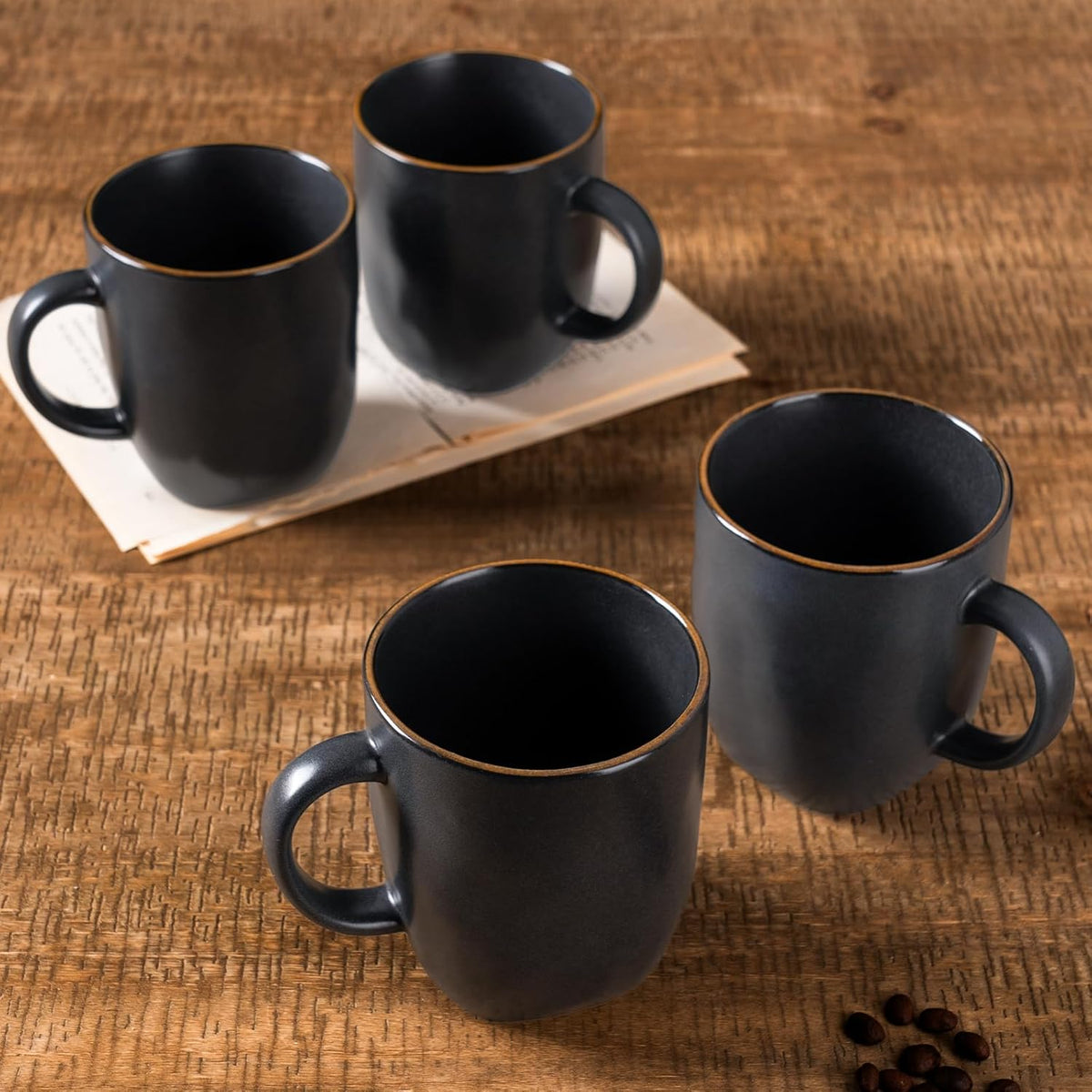 famiware Coffee Mugs Set of 4, Ocean Square 13oz Coffee Cup Set with Handle for Cocoa, Milk, Hot