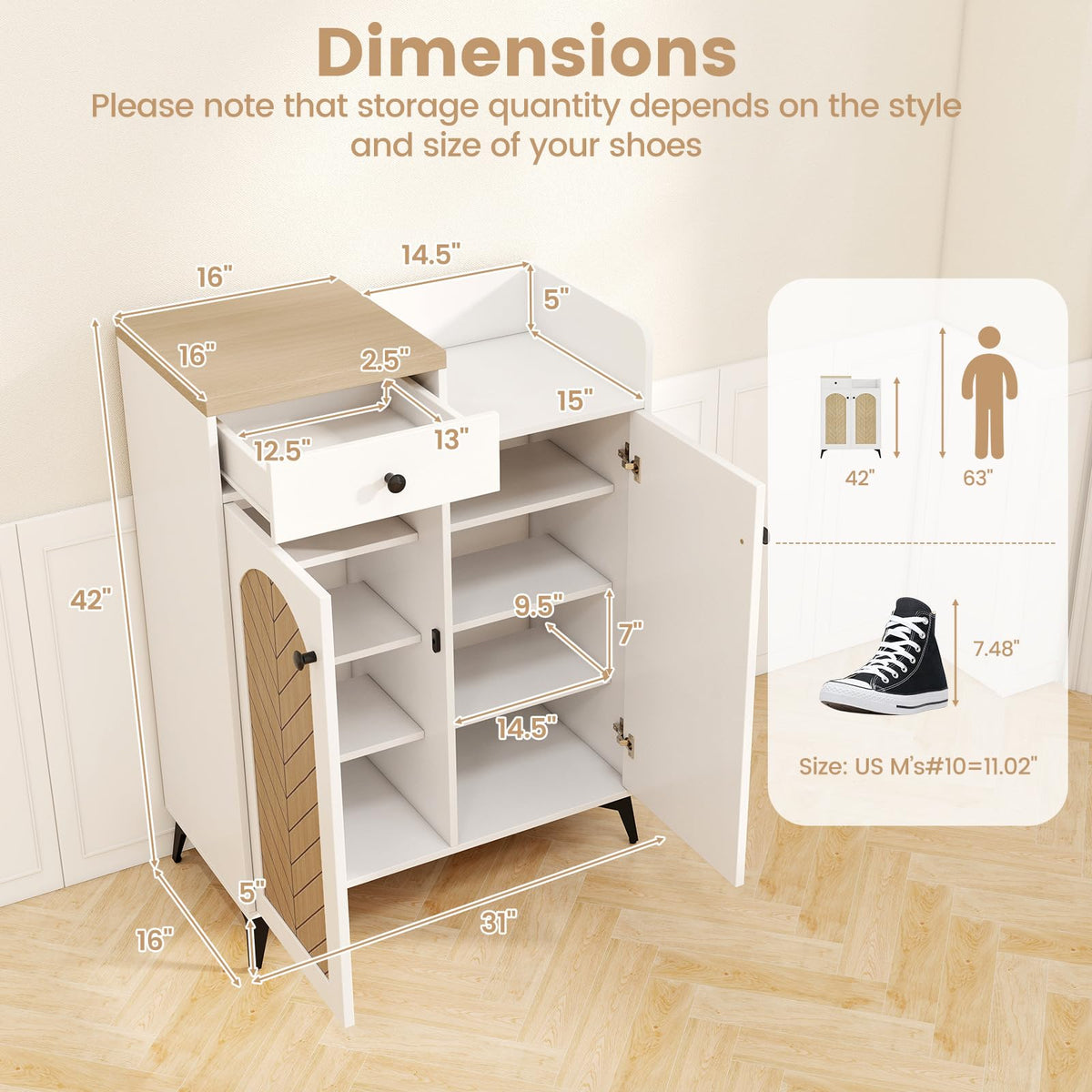 GIANTEX Shoe Storage Cabinet for Entryway, Shoe Cabinet with Doors, White