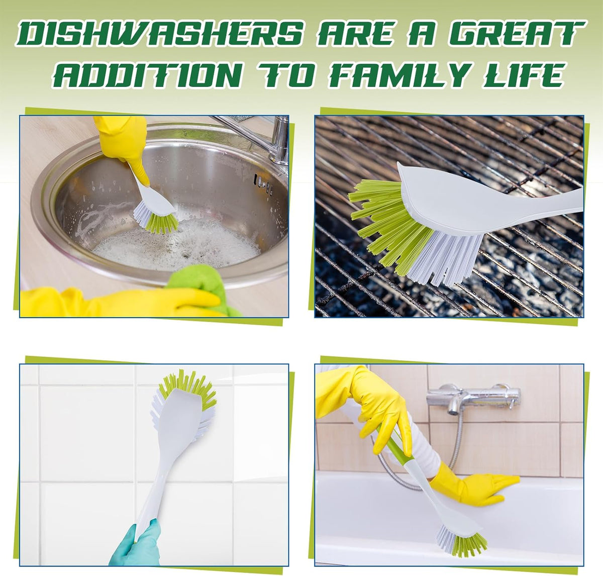 Hsei 20 Pcs Light Green Kitchen Scrub Dish Brush Bulk with 11 Inch Anti Slip Handle Cleaning Dish