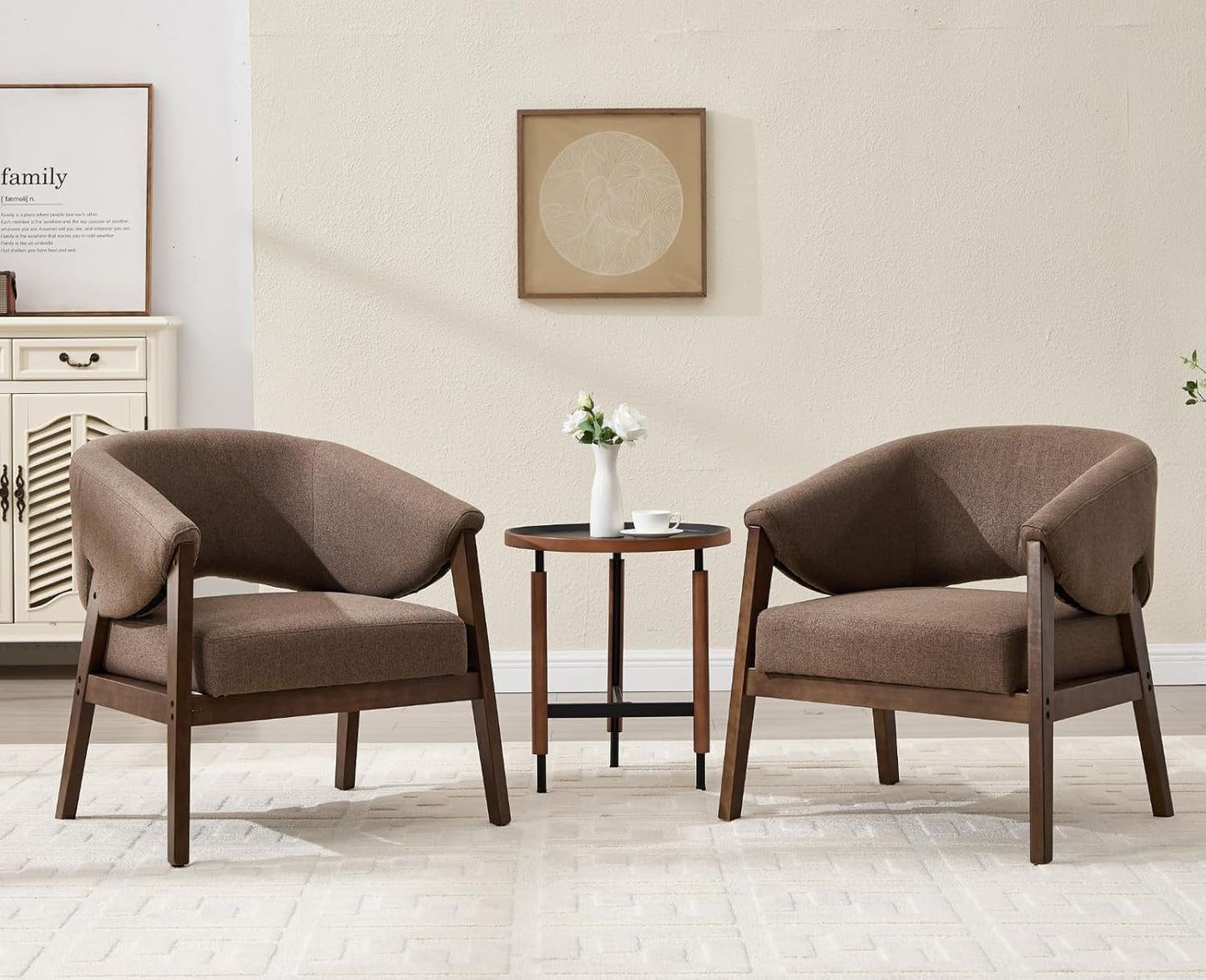 Mid-Century Modern Accent Chair, Comfy Barrel Armchair with Wide Seat, Upholstered Lounge Chair