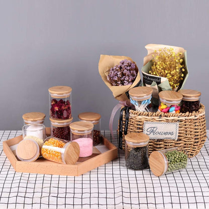 Glass Jars Set,Upgrade Spice Jars with Wood Airtight Lids and Labels, 6oz 12 Piece Small Food