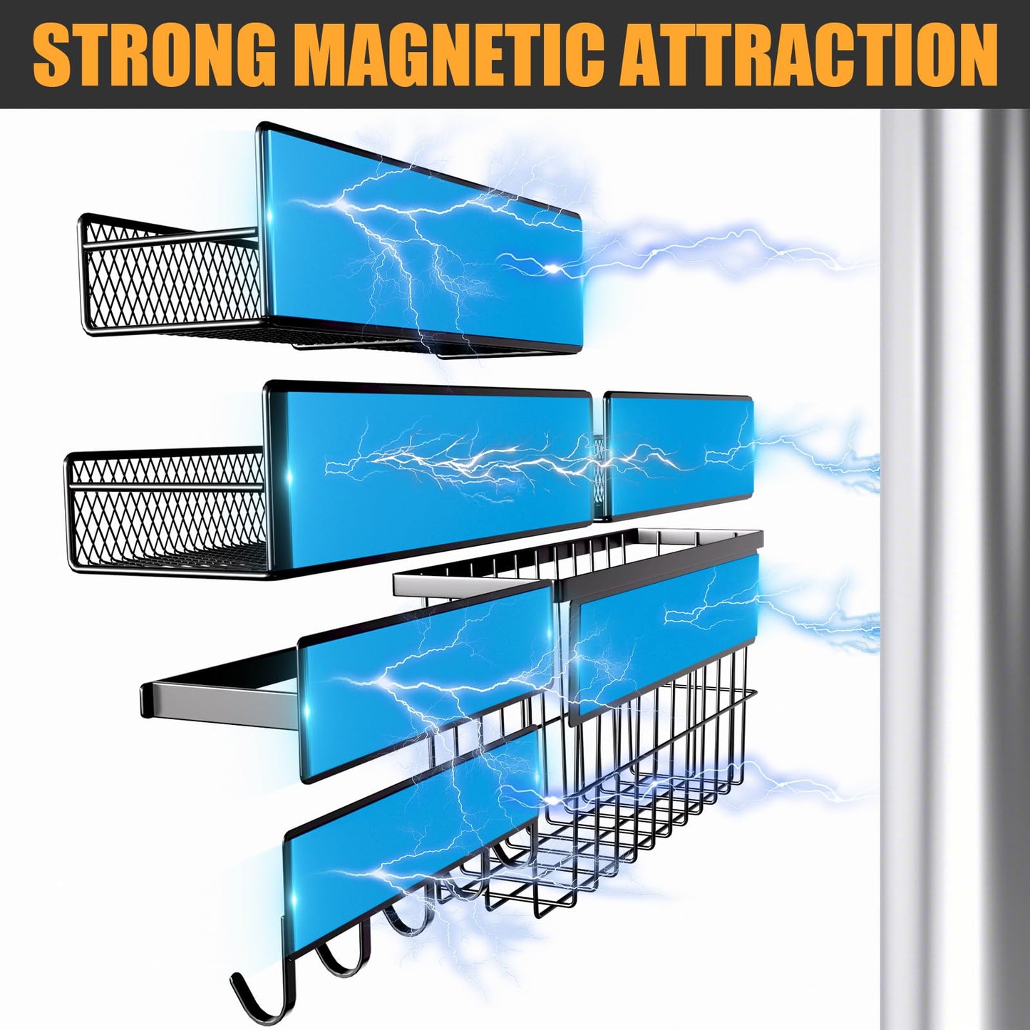 6 Pack Magnetic Shelves for Washing Machine, Magnetic Spice Rack Organizer for Refrigerator