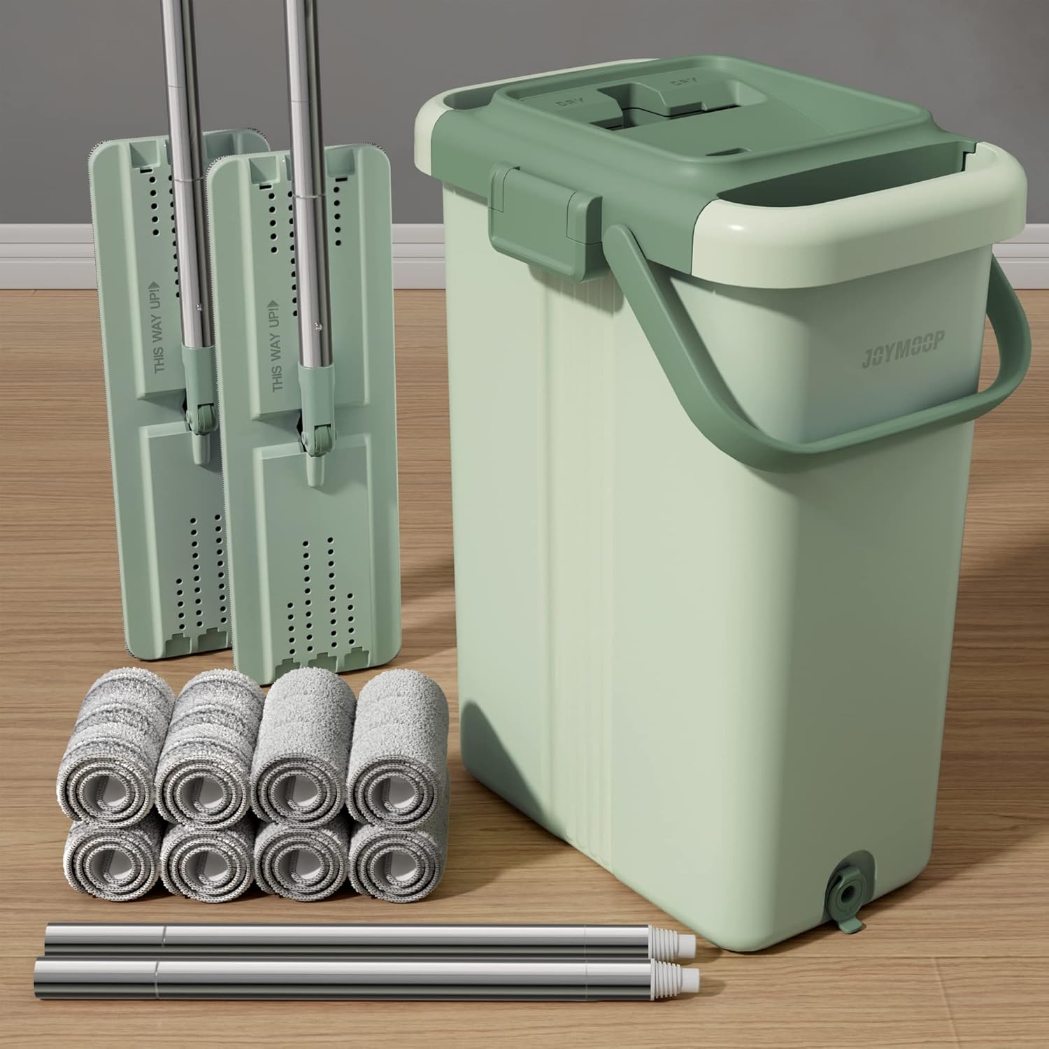 JOYMOOP Mop and Bucket with Wringer Set for Floor Cleaning and Wall Cleaner, Flat Mop and Bucket