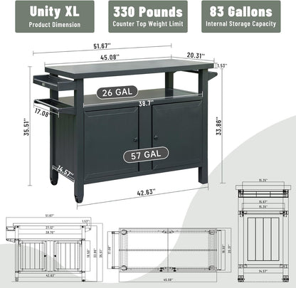 Domi Grill Carts Outdoor Storage Cabinet with Wheels, Metal Outdoor Grill Cart Kitchen Dining Table