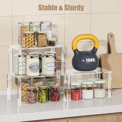 Clear Cabinet Organizer: Acrylic Shelf Riser Set of 4 for Kitchen Pantry Organizers and Storage