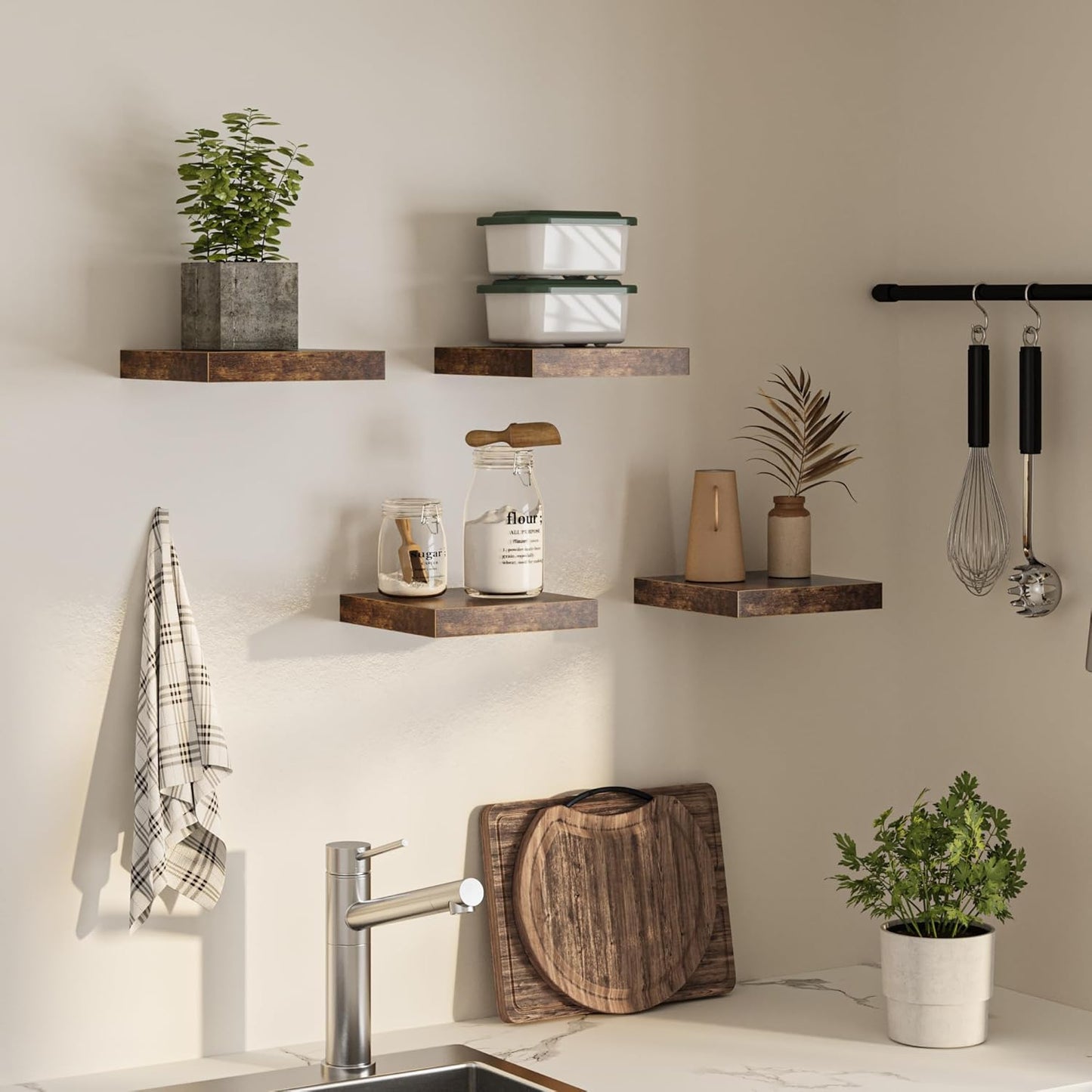 Square Floating Shelves for Wall, 10"W x 10"D x 1.2"H, Small Wooden Wall Mounted Display Shelf with