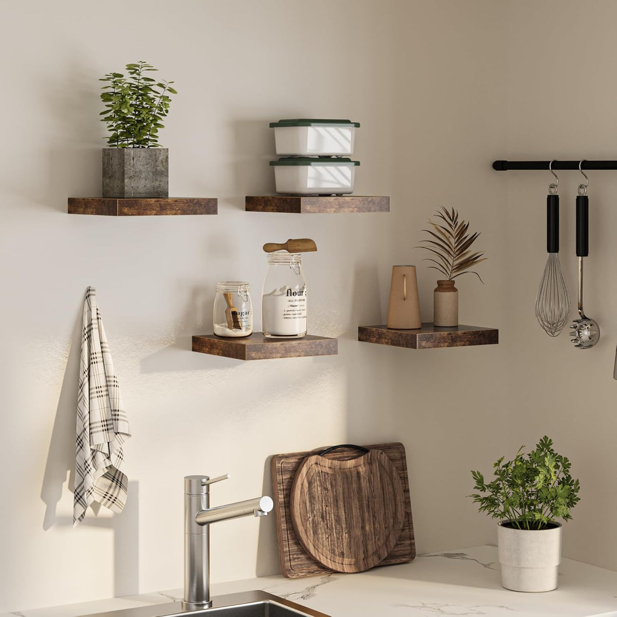 Square Floating Shelves for Wall, 10"W x 10"D x 1.2"H, Small Wooden Wall Mounted Display Shelf with
