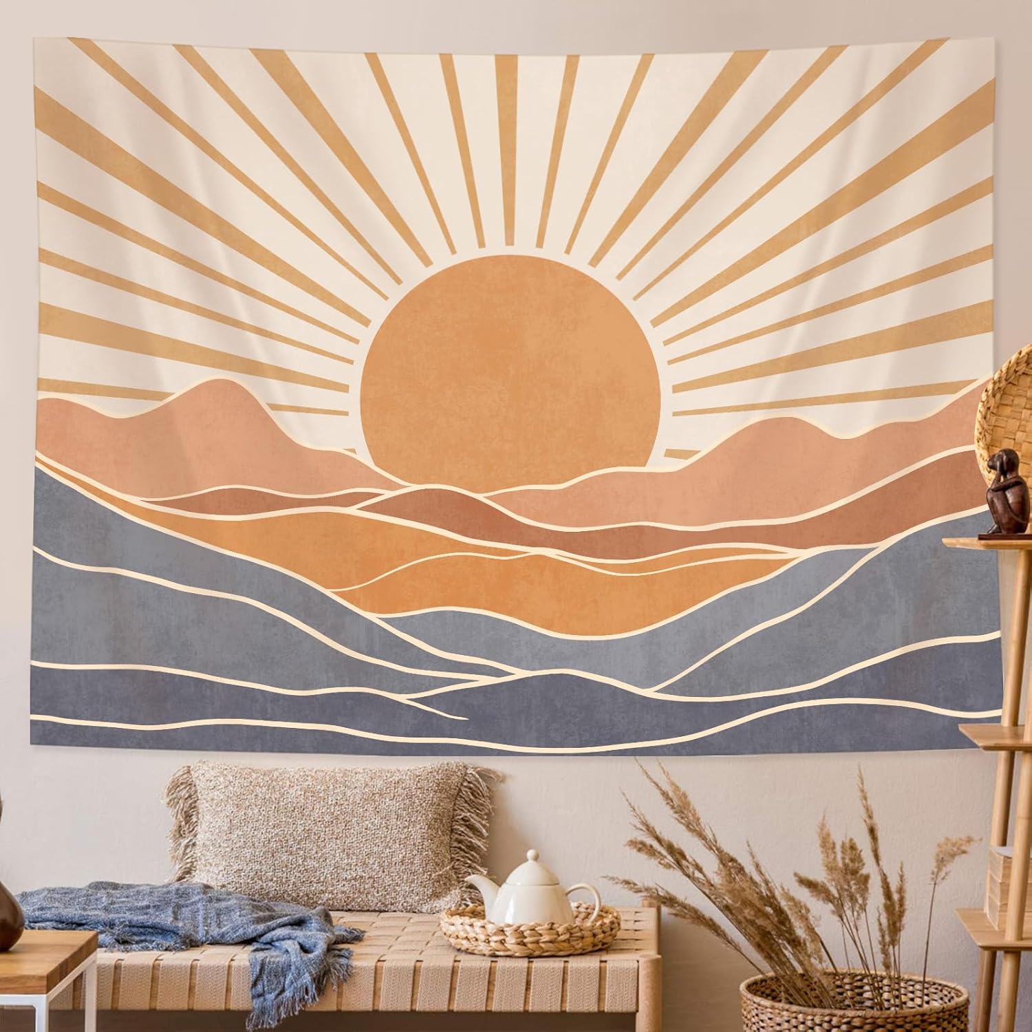 Lunerfex Boho Sun Tapestry Sunset Wall Tapestry, Mountain Tapestries for Bedroom 80s Tapestries