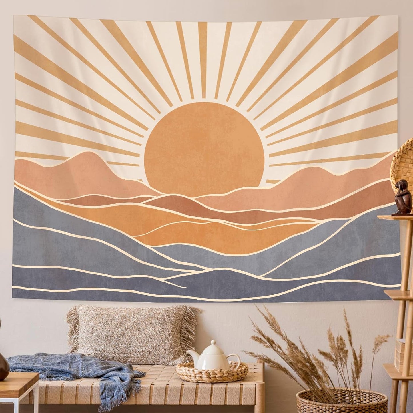 Lunerfex Boho Sun Tapestry Sunset Wall Tapestry, Mountain Tapestries for Bedroom 80s Tapestries