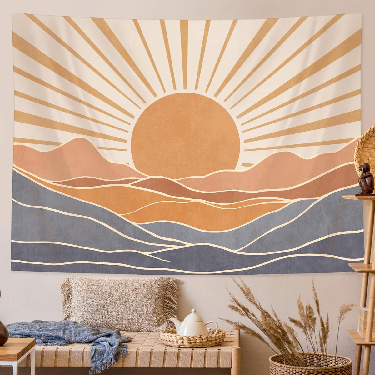Lunerfex Boho Sun Tapestry Sunset Wall Tapestry, Mountain Tapestries for Bedroom 80s Tapestries