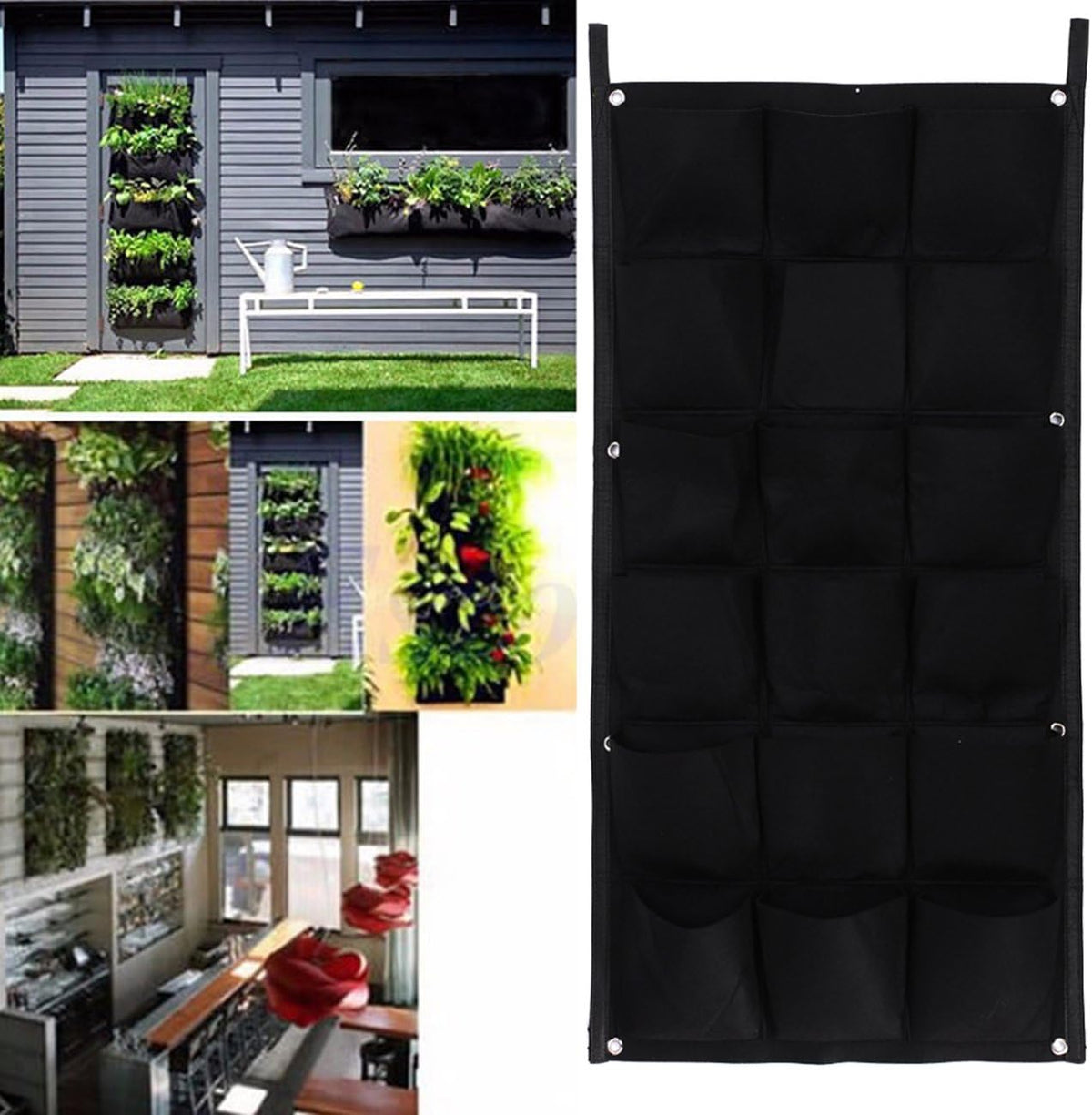 Ogrmar 18 Pockets Vertical Wall Garden Planter Plant Grow Bag for Flower Vegetable for