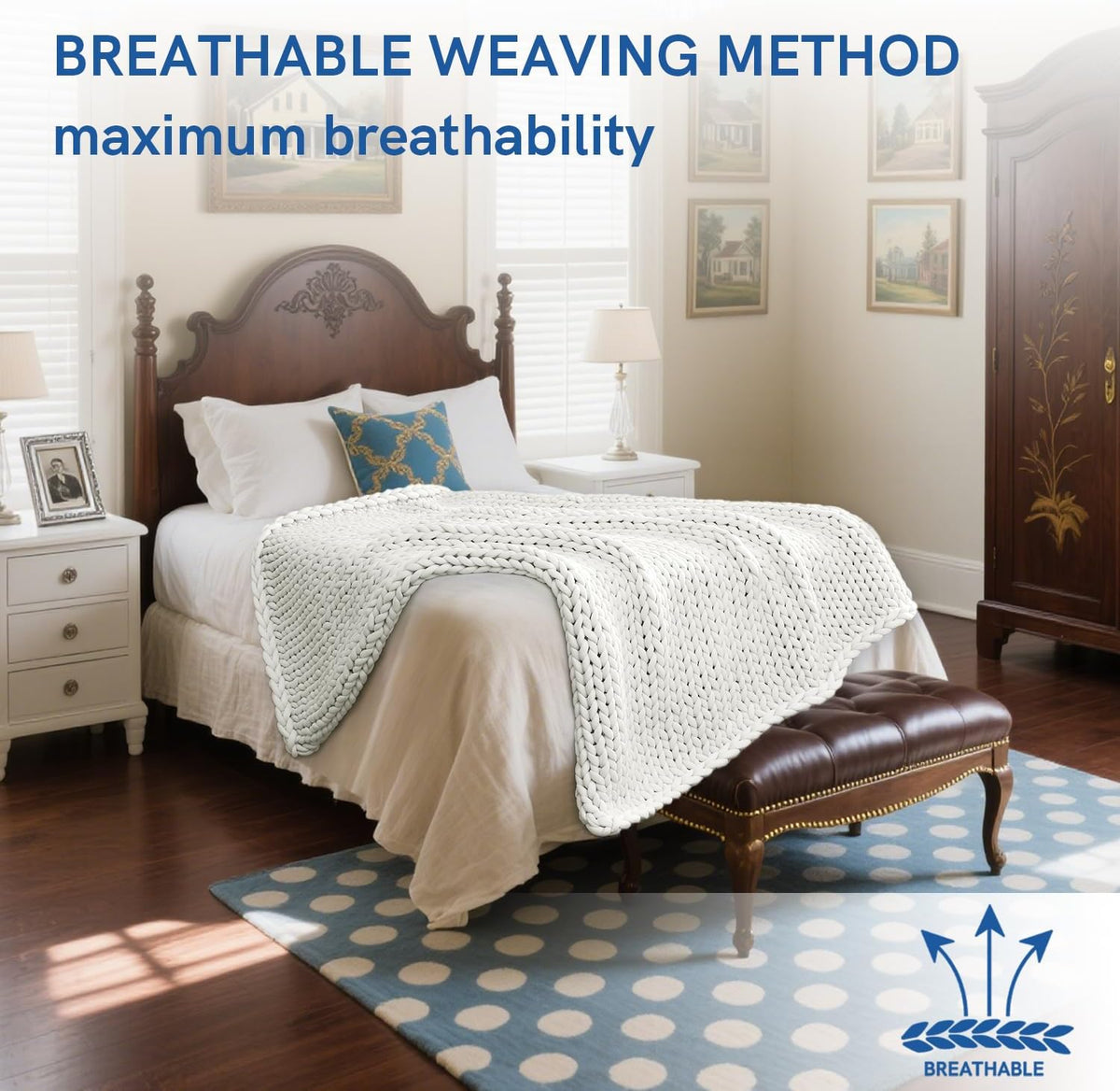 YnM Cooling Chunky Throw Blanket, Medium-Weight, Hand Knitted, Skin Friendly, Ventilated and