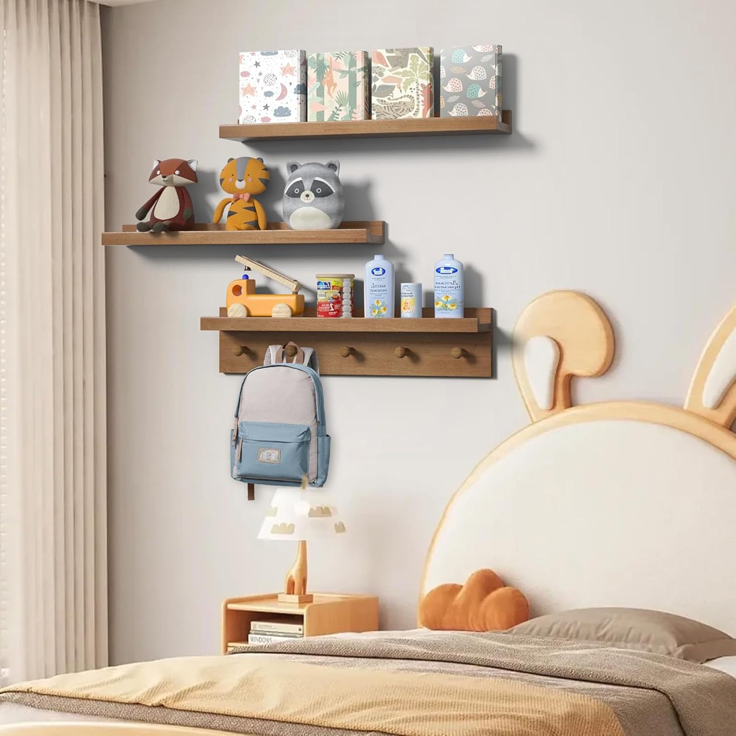 MBYD 24 Inch Floating Shelves, Picture Ledge Shelf, Natural Wood Wall Shelf, Nursery Book Shelves