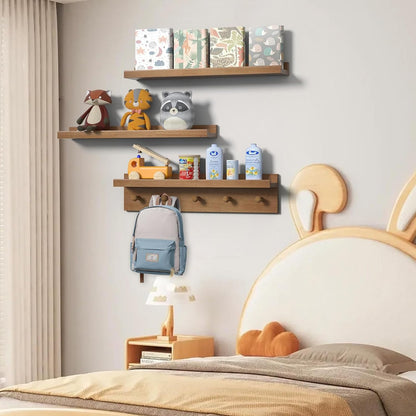 MBYD 24 Inch Floating Shelves, Picture Ledge Shelf, Natural Wood Wall Shelf, Nursery Book Shelves