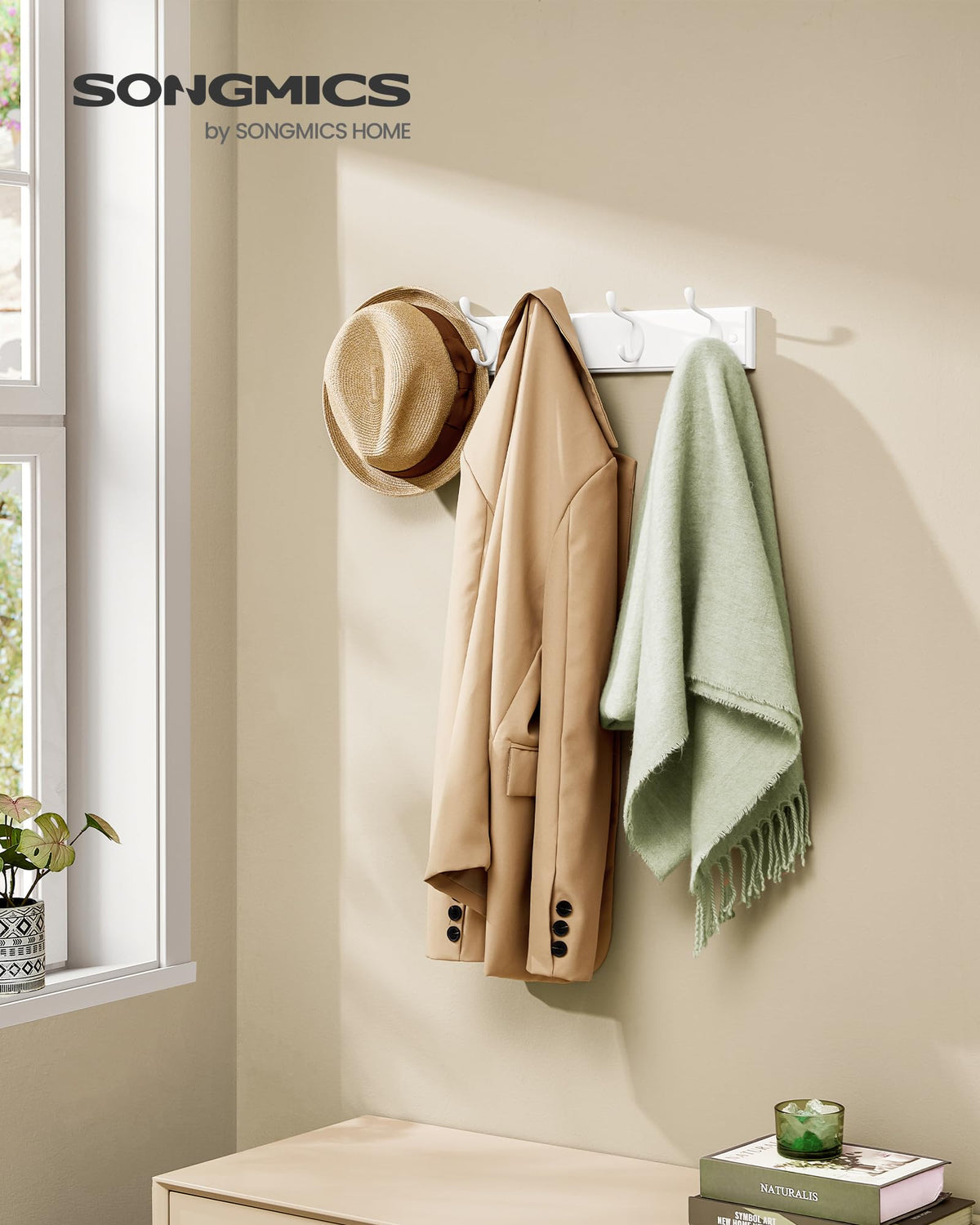 SONGMICS Wall-Mounted Coat Rack, 5 Dual Metal Hooks