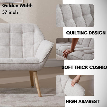 48”Small Loveseat Sofa, Modern Linen Upholstered Mini Couch 2-Seater Fluffy Love Seat with Quilting