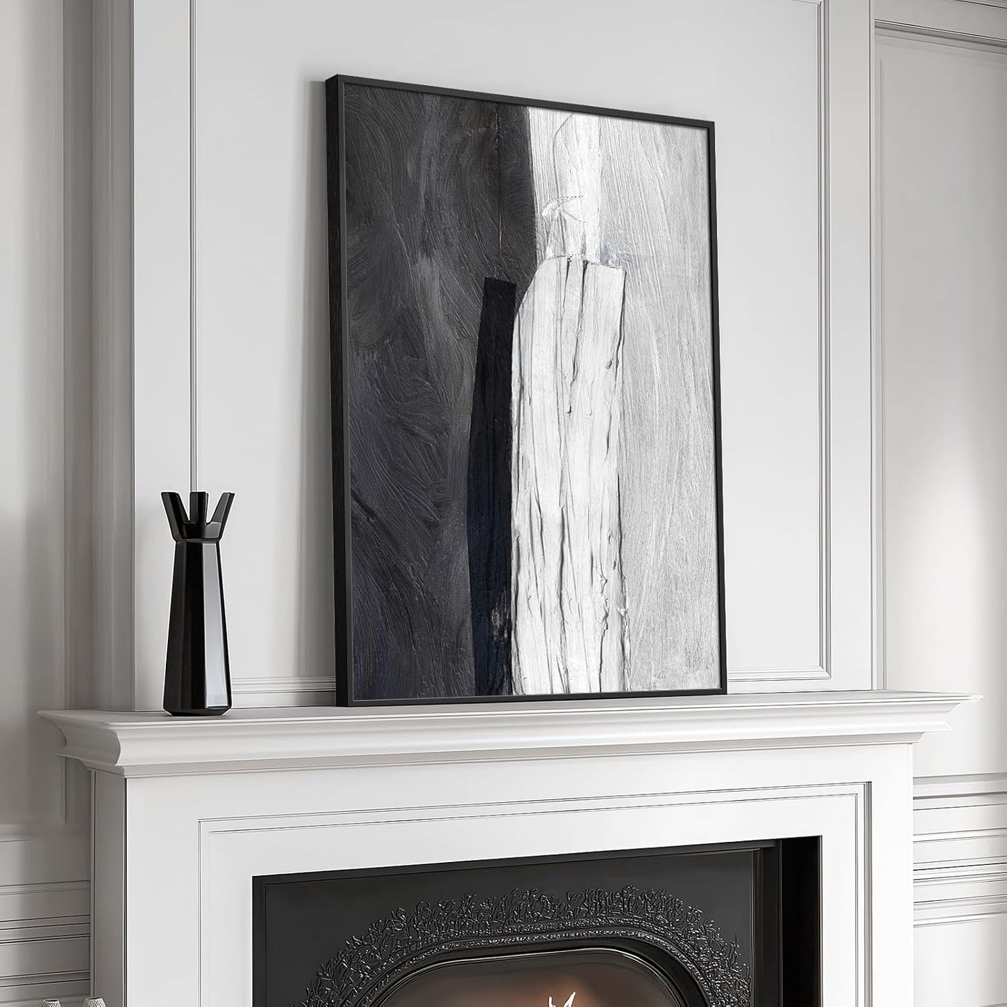 Framed Black and White Abstract Canvas Wall Art, Modern Art Prints Paintings Artwork for Walls