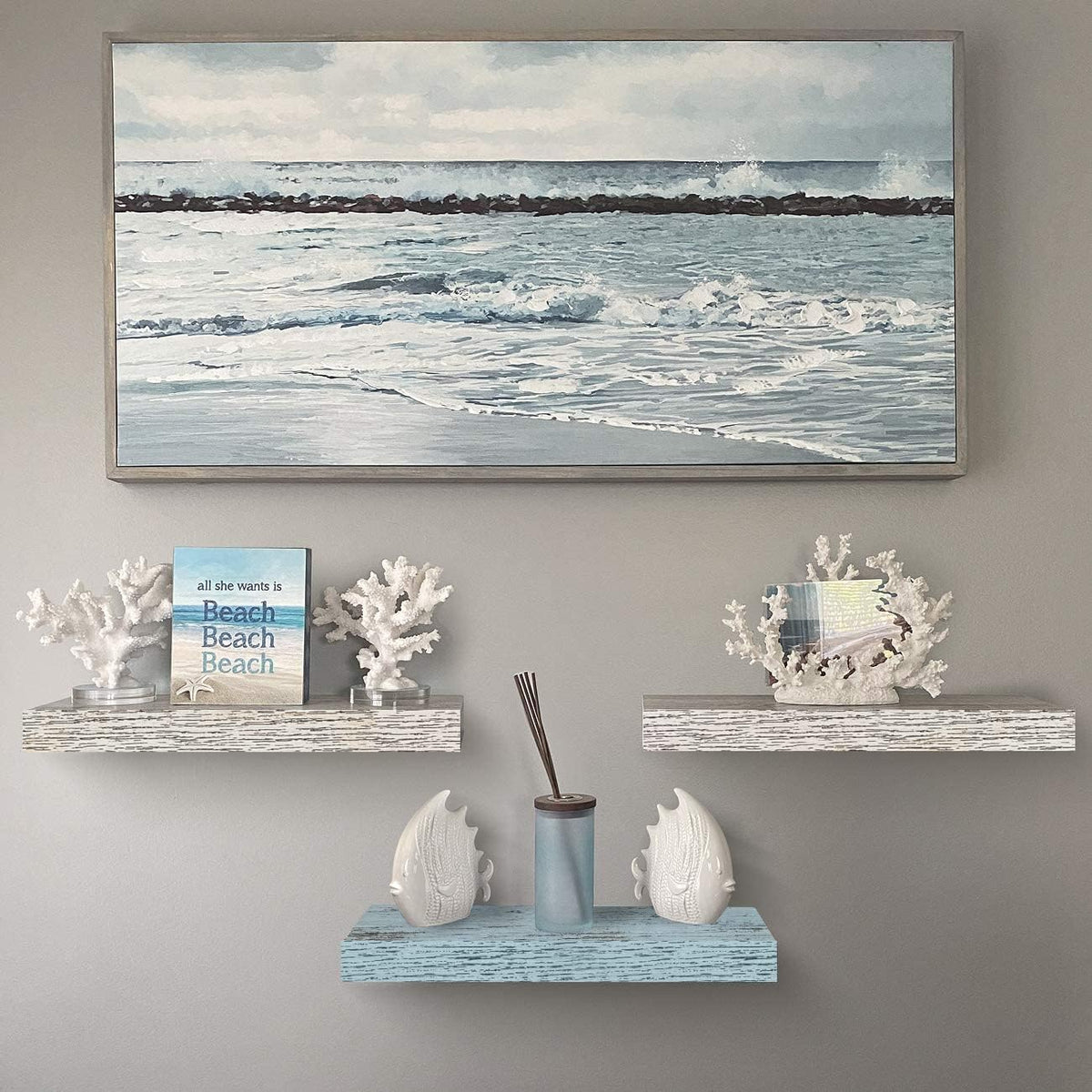 Sorbus Floating Shelves - 3 Pack 16 Inch Rustic & Blue Wall Shelves for Bedroom, Kitchen, Living