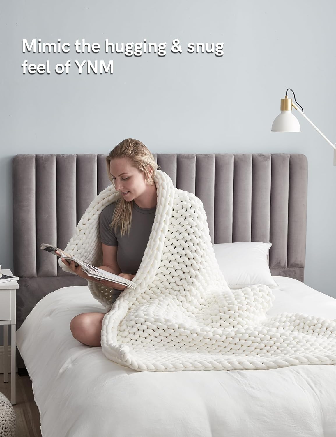 YnM Chunky Throw Blanket, Medium-Weight, Hand Knitted, Skin Friendly, Ventilated and Breathable