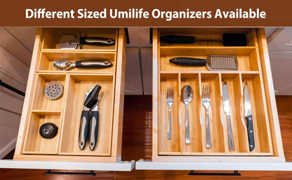Umilife Drawer Organizer Storage Boxes, 2.5" High Bamboo Drawer Dividers, 3 Rearrangeable Bins for