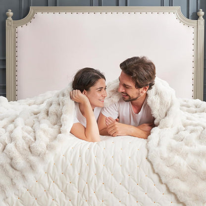 Cozy Bliss Faux Fur Throw Blanket for Couch, Fuzzy Soft Plush Thick Bubble Blanket for Sofa Bedroom
