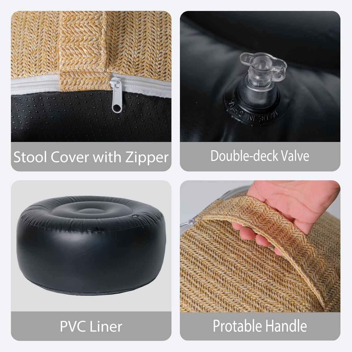 Outdoor Inflatable Ottoman with Air Pump, Fade-Resistant Patio Footrest Stool D21”x H9”, Round Pouf