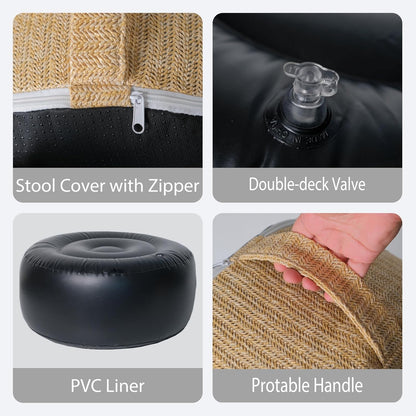 Outdoor Inflatable Ottoman with Air Pump, Fade-Resistant Patio Footrest Stool D21”x H9”, Round Pouf