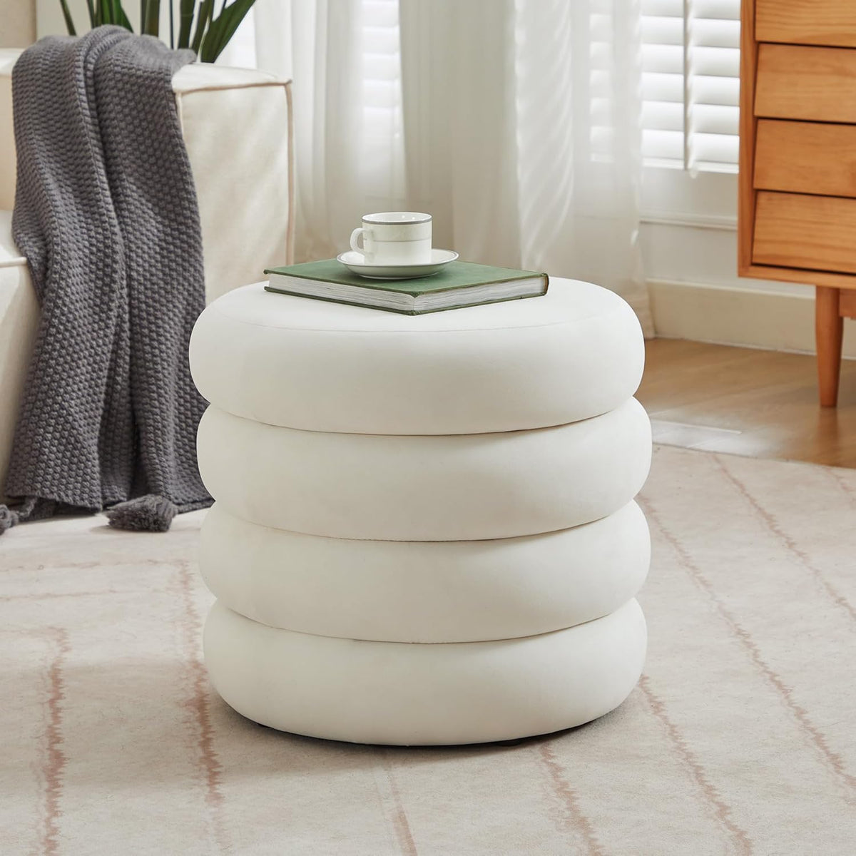ONEVOG Round Storage Ottoman, 20" Small Ottomans Table with Removable Lid, Velvet Fabric Soft