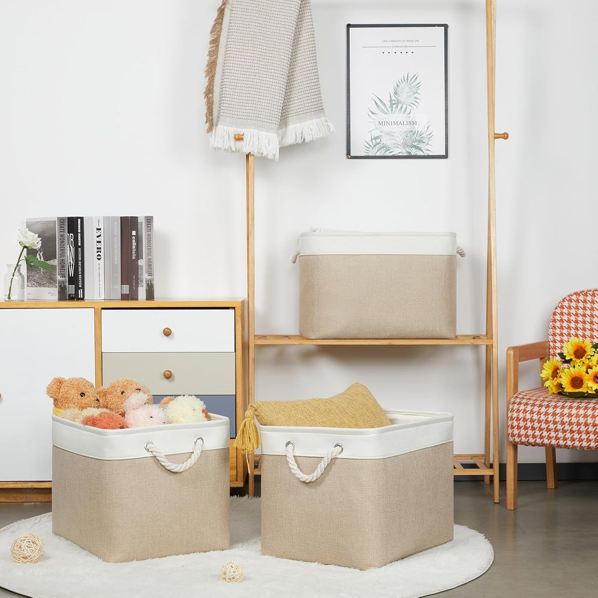 Bidtakay Large Storage Baskets for Organizing Fabric Closet Organizers Storage Bins with Handles