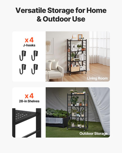 VEVOR 4-Tier Foldable Storage Shelf, 28W x 13D x 54H Inch Folding Metal Rack Shelving Unit, No